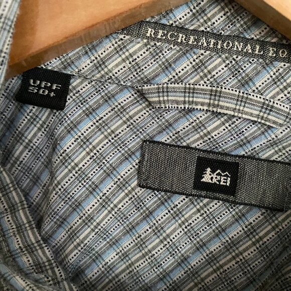 REI UPF 50+ Button Up Shirt Green Plaid Roll Tab Sleeves Outdoors Hiking XL - Picture 7 of 12